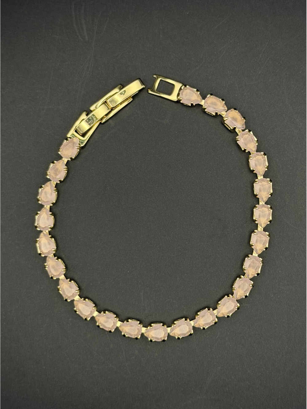 candy+clover milky peach jelly crystal gold tone tennis bracelet